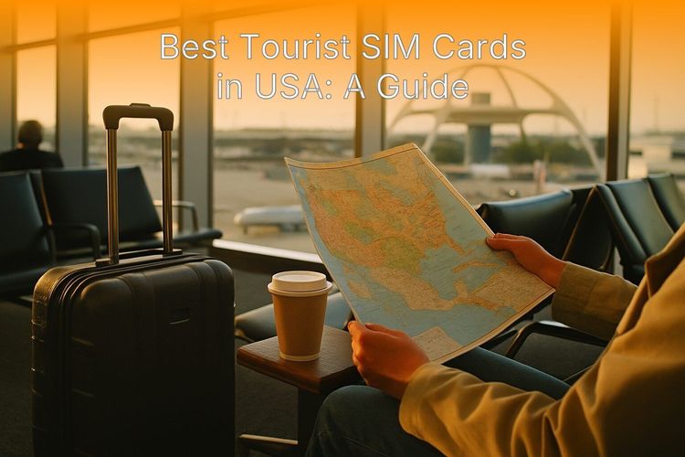 Tourist checking a smartphone map on a busy street in the USA."