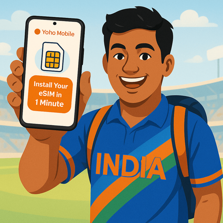 A cricket fan easily installing their Yoho Mobile Asia eSIM on their smartphone.