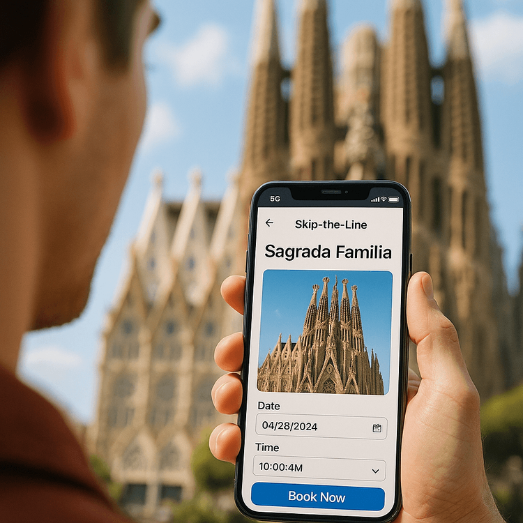 Booking a ticket for the Sagrada Familia online using reliable mobile data from a Yoho Mobile eSIM in Barcelona.