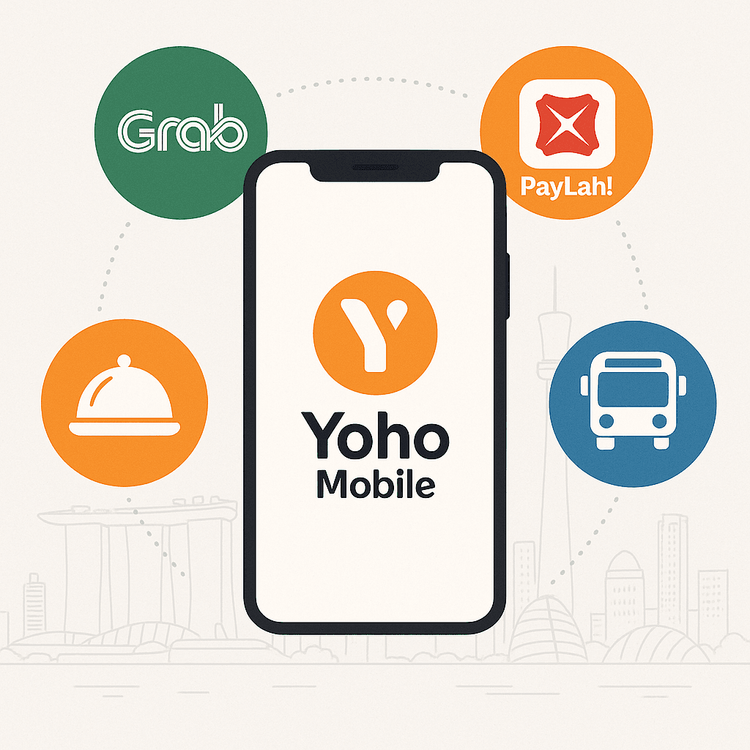 An infographic showcasing essential apps for a business trip to Singapore, including Grab and digital payment apps.