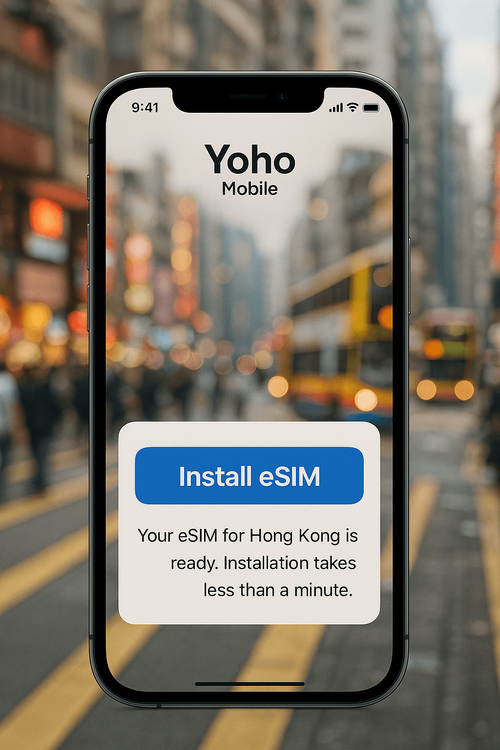Screenshot of the simple one-click eSIM installation process for iOS users with Yoho Mobile.