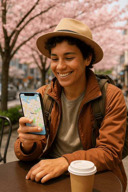 A traveler in Tokyo enjoys seamless data on their iPhone 17 thanks to their Yoho Mobile eSIM.