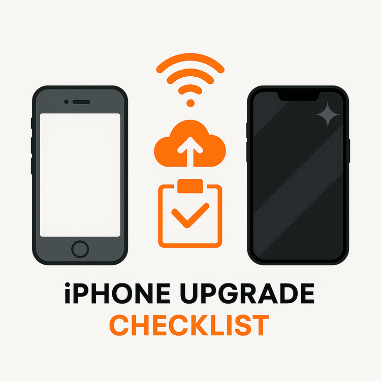Checklist for transferring Yoho Mobile eSIM to a new iPhone, showing two phones and a Wi-Fi symbol.