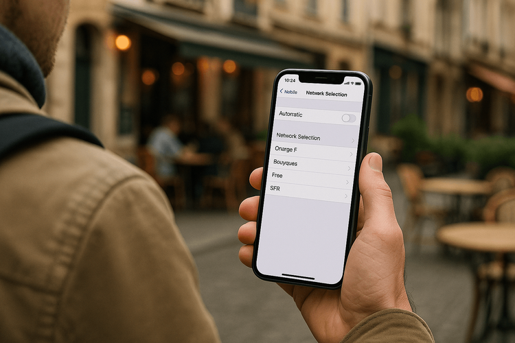 A step-by-step visual guide on how to manually select a mobile network on a smartphone to improve data speed.
