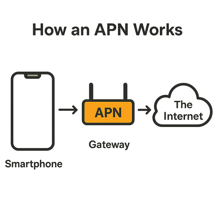 Diagram explaining how an APN connects a smartphone to the internet.