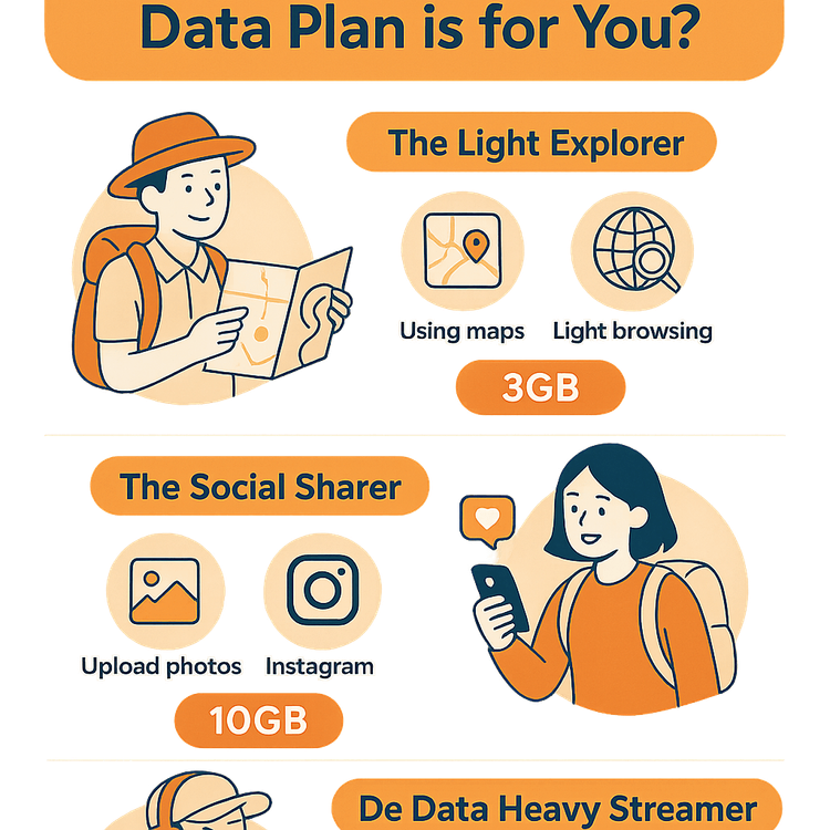 Infographic helping travelers choose the best Japan data plan based on their usage needs.