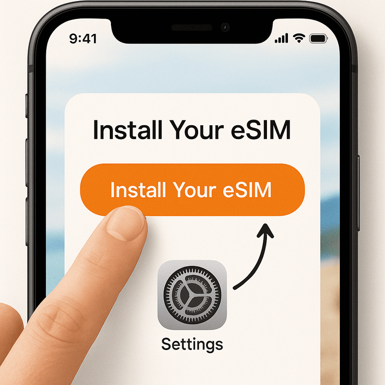 Illustration of the simple one-click eSIM installation process for iOS users with Yoho Mobile.