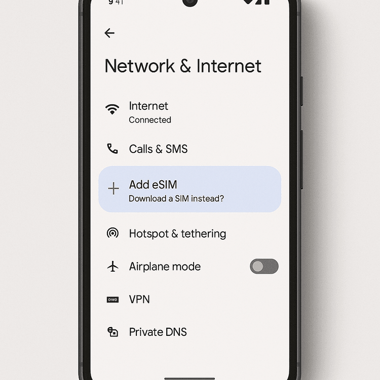 The 'Add eSIM' option in Android settings, which helps verify if a phone is unlocked and eSIM-ready.