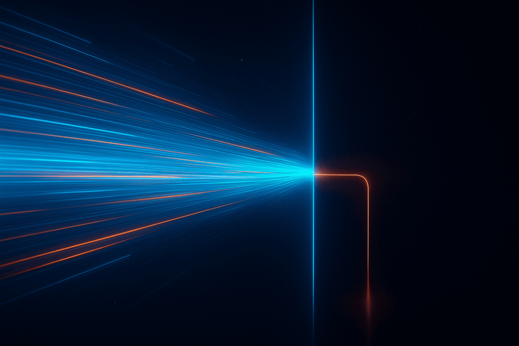 An abstract visualization of data throttling, where a fast data stream is suddenly constricted and slowed down by a Fair Usage Policy.