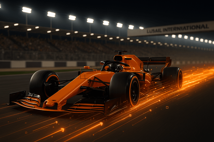 A Formula 1 car at the Qatar Grand Prix, symbolizing high-speed connectivity at Lusail Circuit.