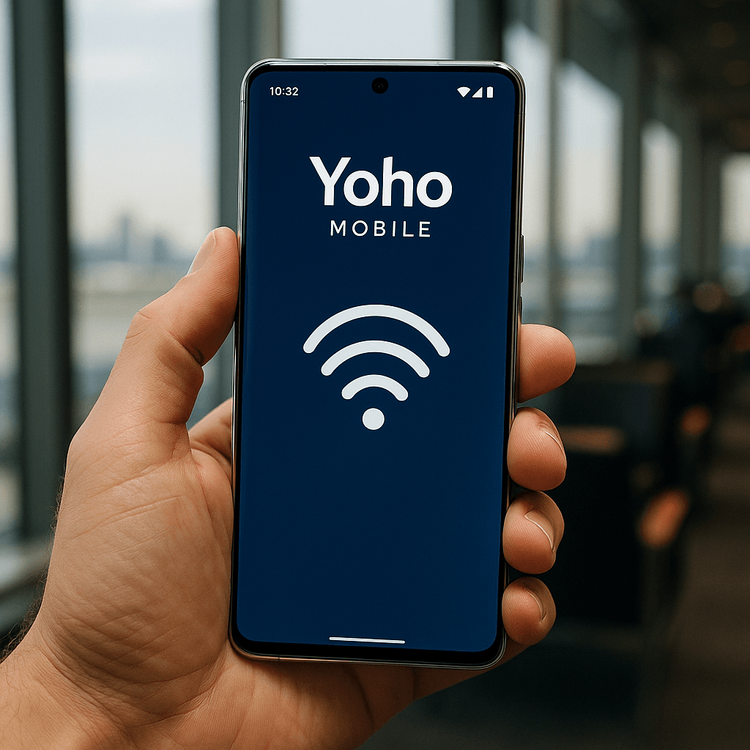 Google Pixel 8 Pro showing Yoho Mobile eSIM connectivity for travel.