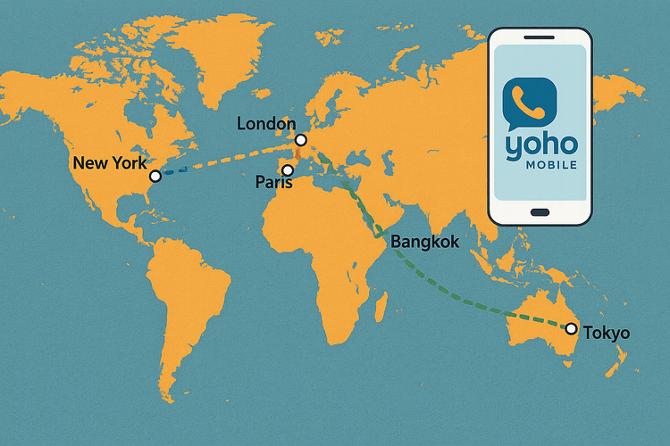 Map illustrating a 6-month travel itinerary applying the 3-tiered eSIM strategy across Europe and Asia.