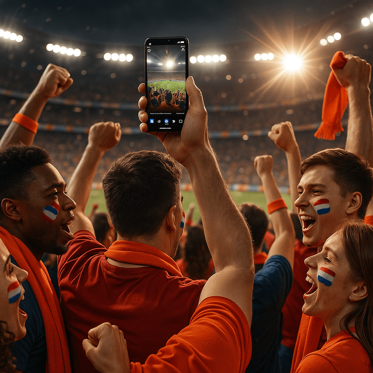Excited football fans cheering at the King's Cup in a packed stadium at night.
