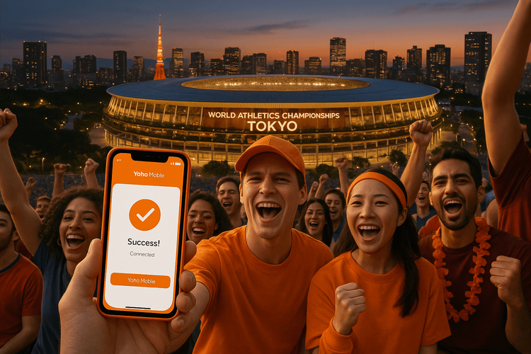 Fans enjoying the World Athletics Championships Tokyo 2025 with a reliable Yoho Mobile eSIM connection.