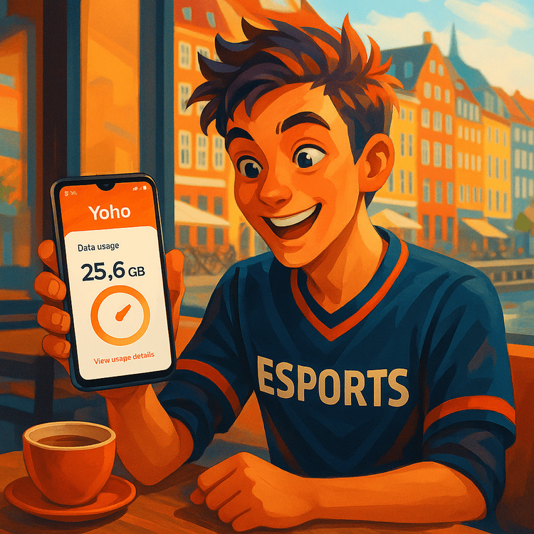 A Dota 2 fan traveling for The International happily using a Yoho Mobile eSIM on their smartphone to stay connected.
