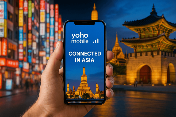 Traveler staying connected across Japan, Thailand, and South Korea with a Yoho Mobile Asia eSIM.