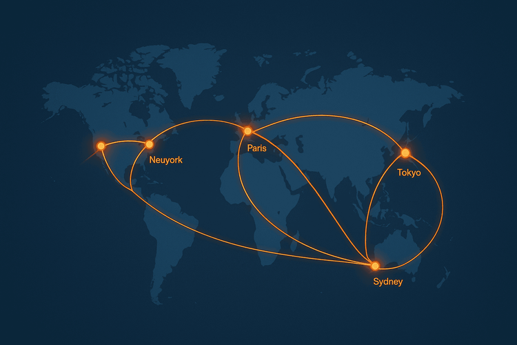 A world map illustrating Yoho Mobile's global eSIM coverage in major travel destinations.