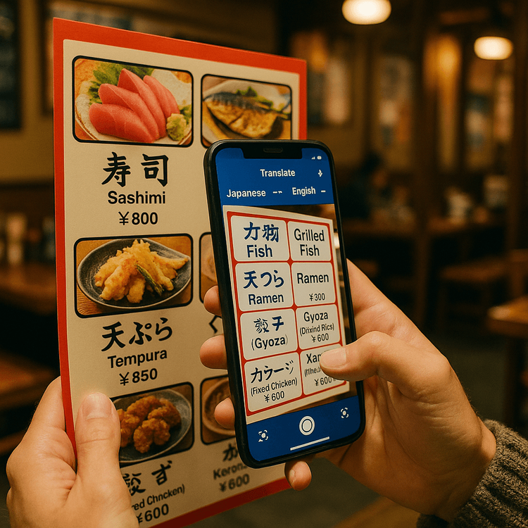Using Google Translate's camera feature to translate a Japanese menu in real-time.