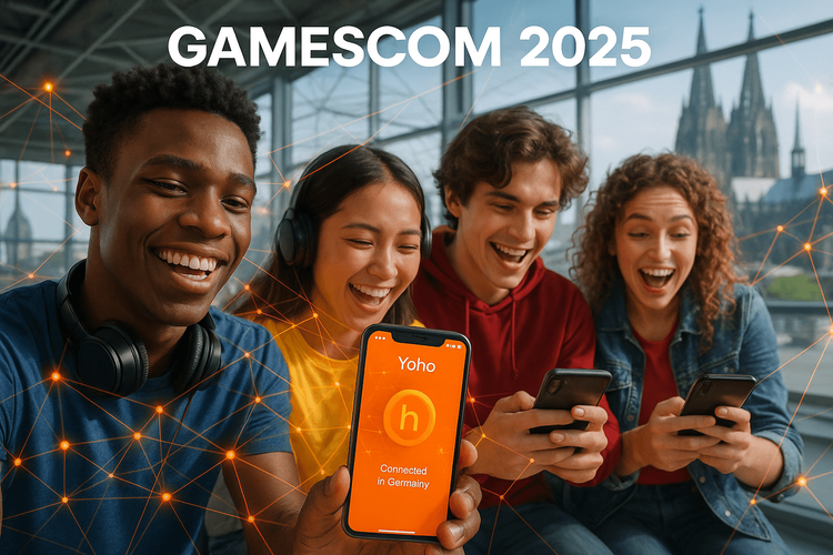 Gamers staying connected with Yoho Mobile eSIM at Gamescom 2025 in Cologne.