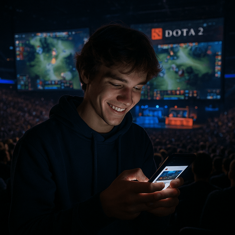 A Dota 2 fan using a Yoho Mobile eSIM on their smartphone to stay connected at The International.