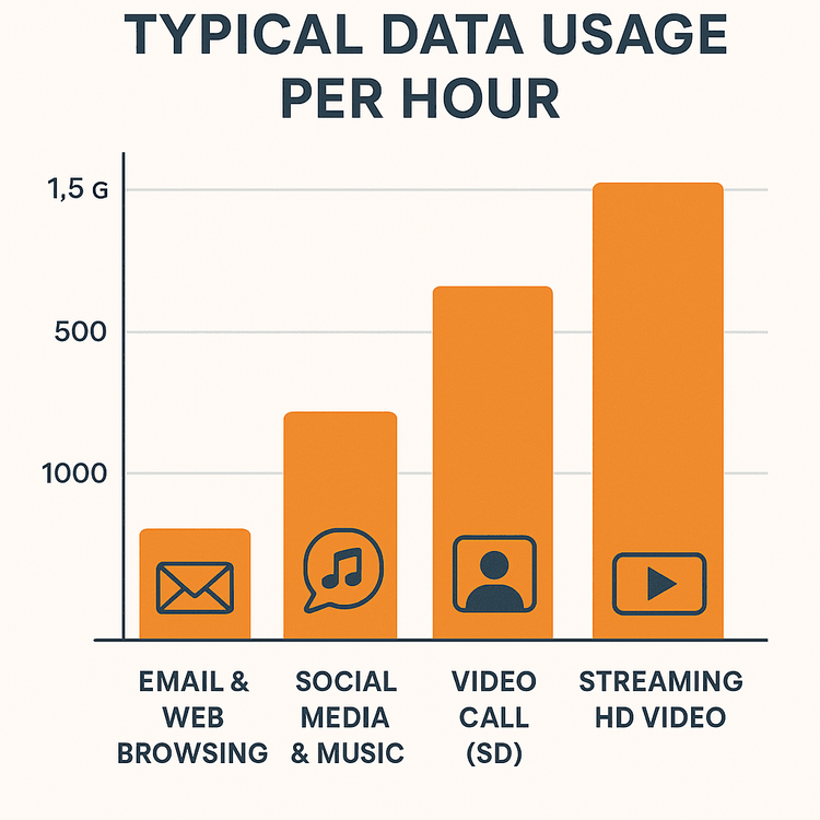 Bar chart comparing data usage of different online activities to explain hotspot data consumption.