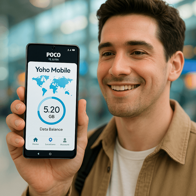 A person successfully setting up a Yoho Mobile eSIM on their Poco F8 Ultra for international travel.