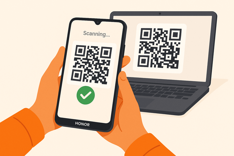 A user scanning a QR code with their Honor phone to activate a Yoho Mobile eSIM.