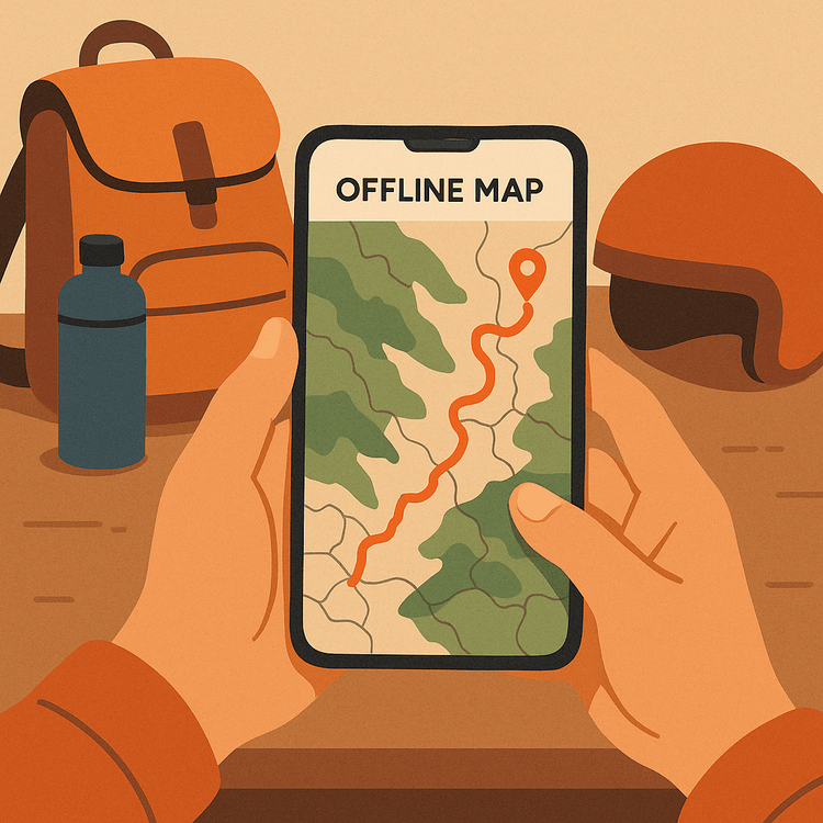 A smartphone displaying an offline map, an essential tool for navigating the Ha Giang Loop.