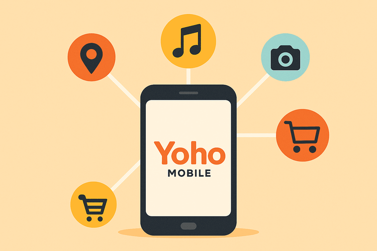Illustration of how to use Yoho Mobile eSIM data for navigation, streaming, and shopping during your Labor Day trip in the USA.