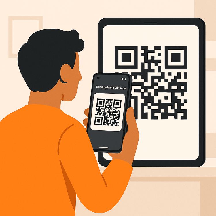 Illustration of a user scanning a QR code to activate their Yoho Mobile eSIM on an Android device.