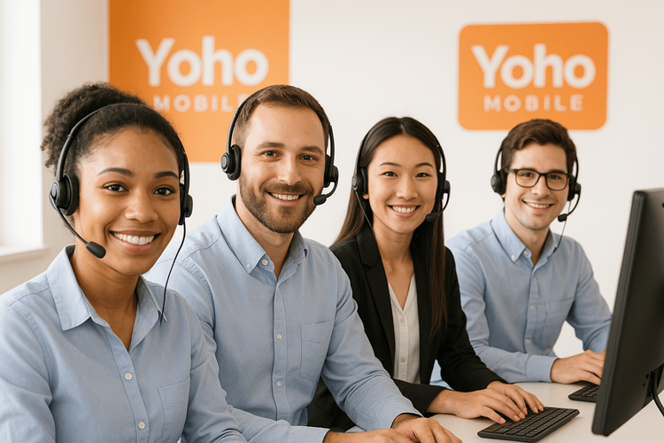 The friendly and diverse Yoho Mobile customer support team ready to assist travelers.