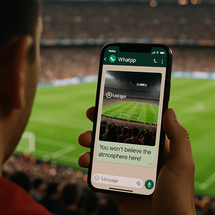 Fan using a Yoho Mobile eSIM to share a photo from inside the stadium during a live La Liga match.