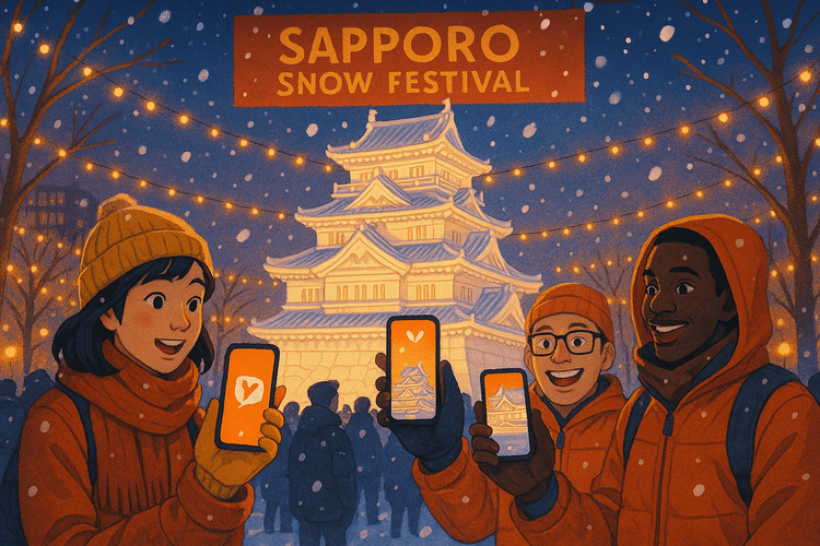Tourists enjoying the Sapporo Snow Festival in Japan during winter.