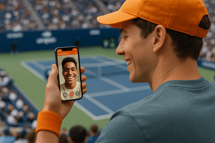 A fan at the US Open enjoying a stable video call using a Yoho Mobile eSIM on their smartphone.