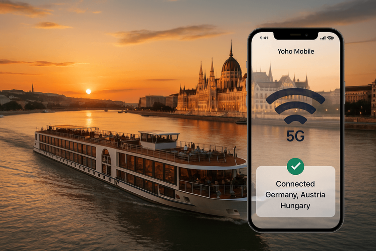 ابق على اتصال في رحلتك البحرية عبر نهر الدانوب | شريحة Yoho Mobile الإلكترونية (eSIM)