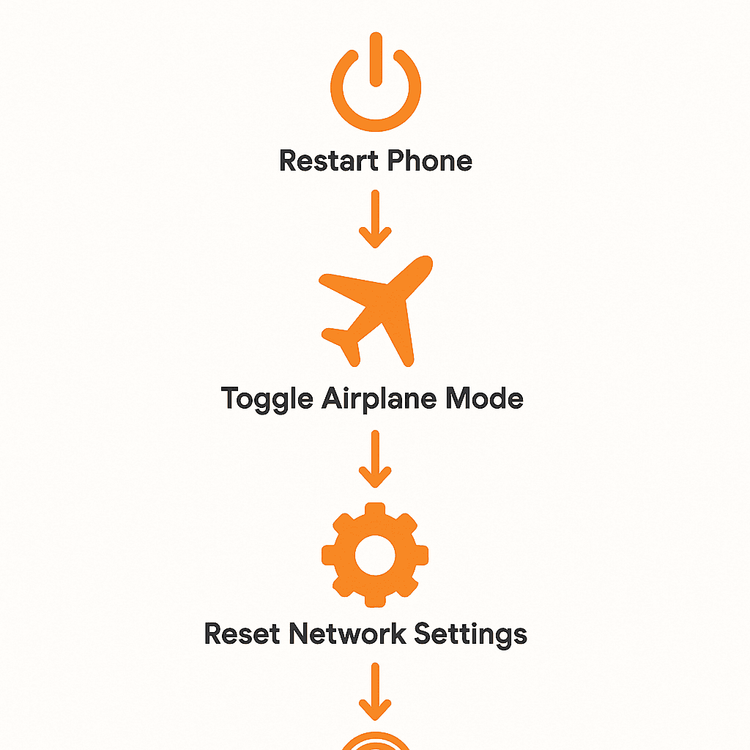 A simple flowchart outlining the steps to fix an eSIM that is stuck on activating.