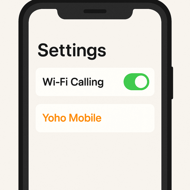 Illustration of a smartphone screen showing how to enable the Wi-Fi Calling setting for receiving SMS abroad.