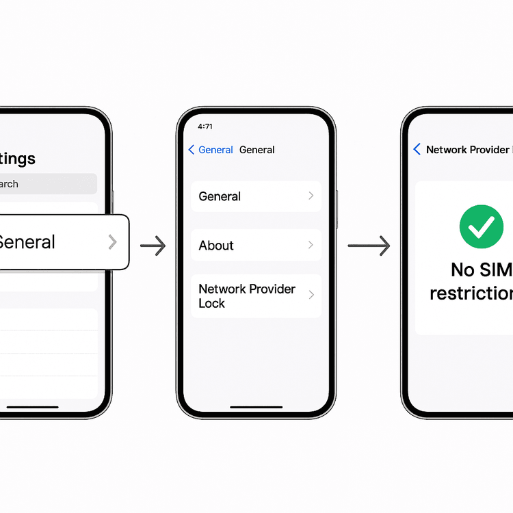 Screenshot of iPhone settings showing 'No SIM restrictions' to confirm the phone is unlocked for eSIM use.