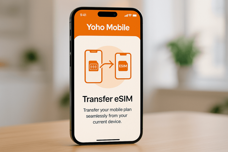 A user seamlessly transferring their Yoho Mobile eSIM to a new iPhone 17 with iOS 26.