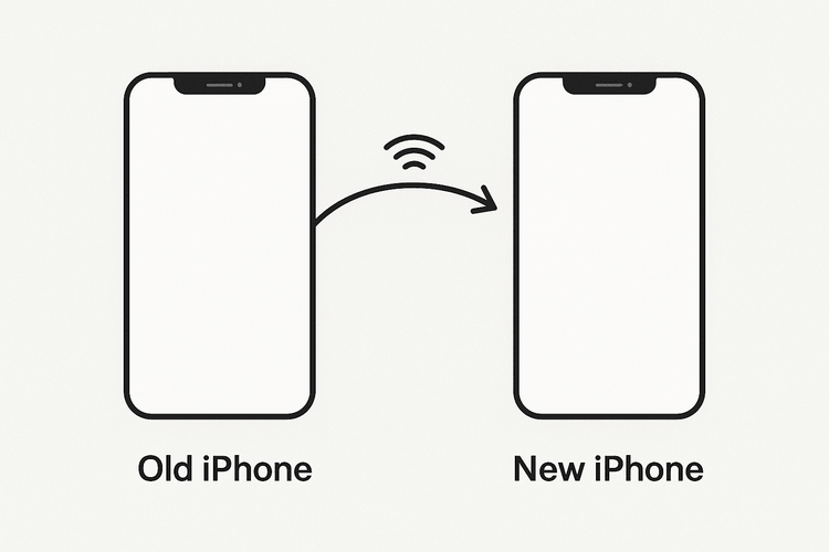 Diagram showing the simple process of transferring an eSIM from an old iPhone to a new one with iOS 26.1.
