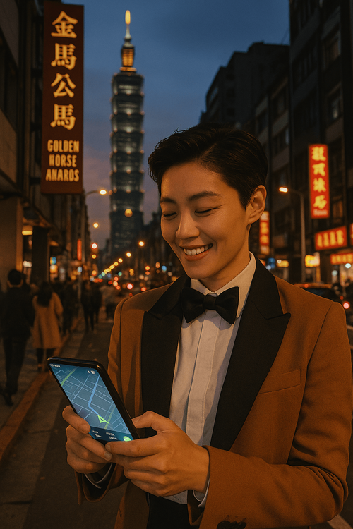 A traveler using a Yoho Mobile eSIM for navigation in Taipei during the Golden Horse Awards.