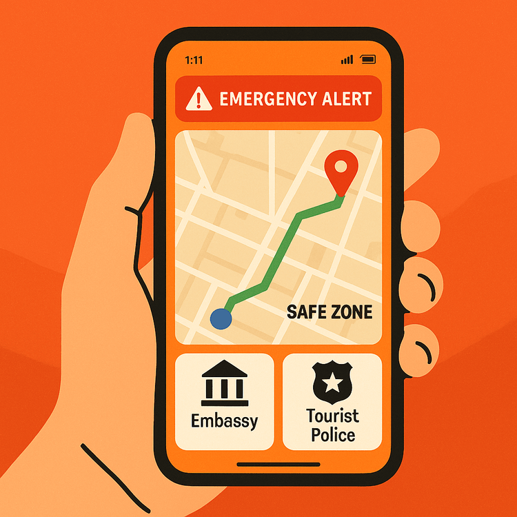 A smartphone screen showing emergency alerts, a safety map, and important contacts, illustrating a vital connection during a crisis.