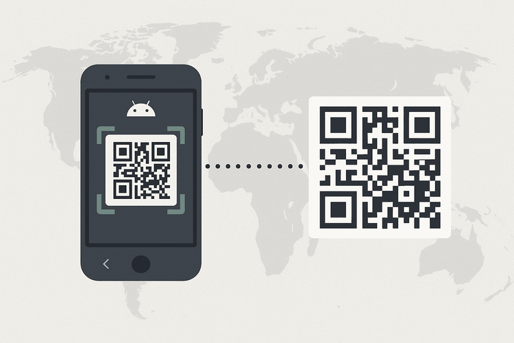 Diagram showing how to scan a QR code to install a Yoho Mobile eSIM on an Android device.
