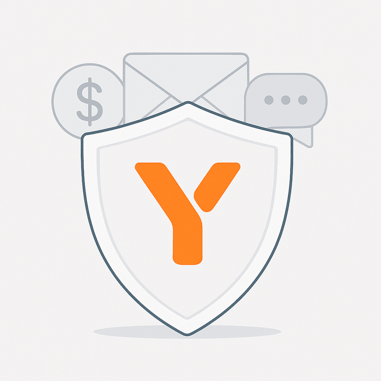 Illustration of a digital shield protecting banking, email, and social media accounts, representing digital security.