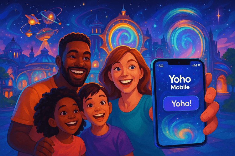 A family using a Yoho Mobile eSIM for seamless connectivity at Universal's Epic Universe in Orlando.