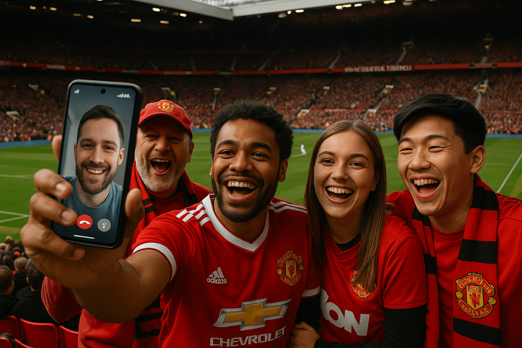 Fans inside Old Trafford stadium using their phone with a strong 5G connection to share the match day experience.