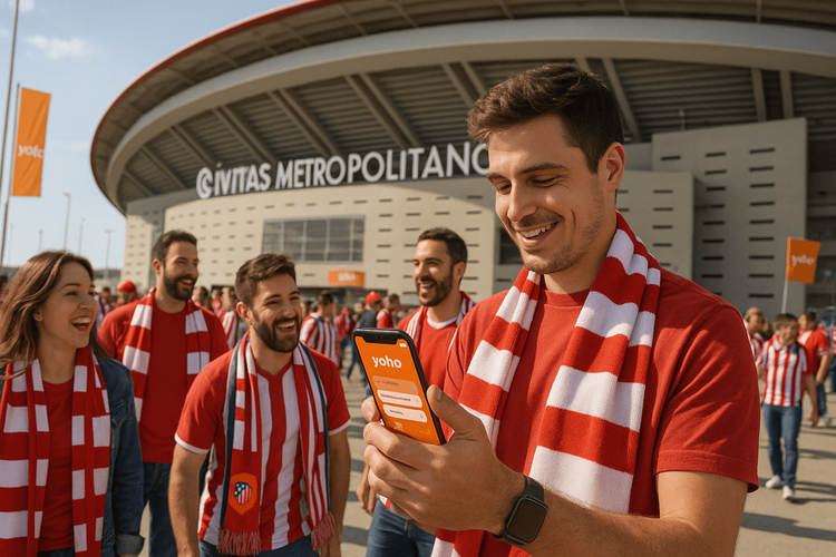 Atlético de Madrid fans creating a vibrant atmosphere outside the Metropolitano stadium before a La Liga match.