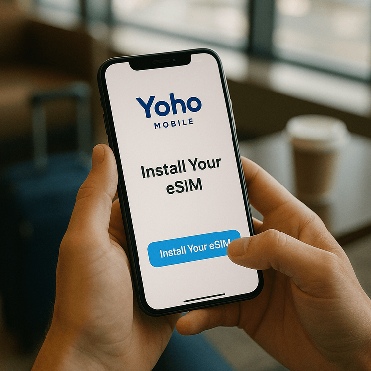 A user easily installing a Yoho Mobile eSIM on their smartphone with a single tap.