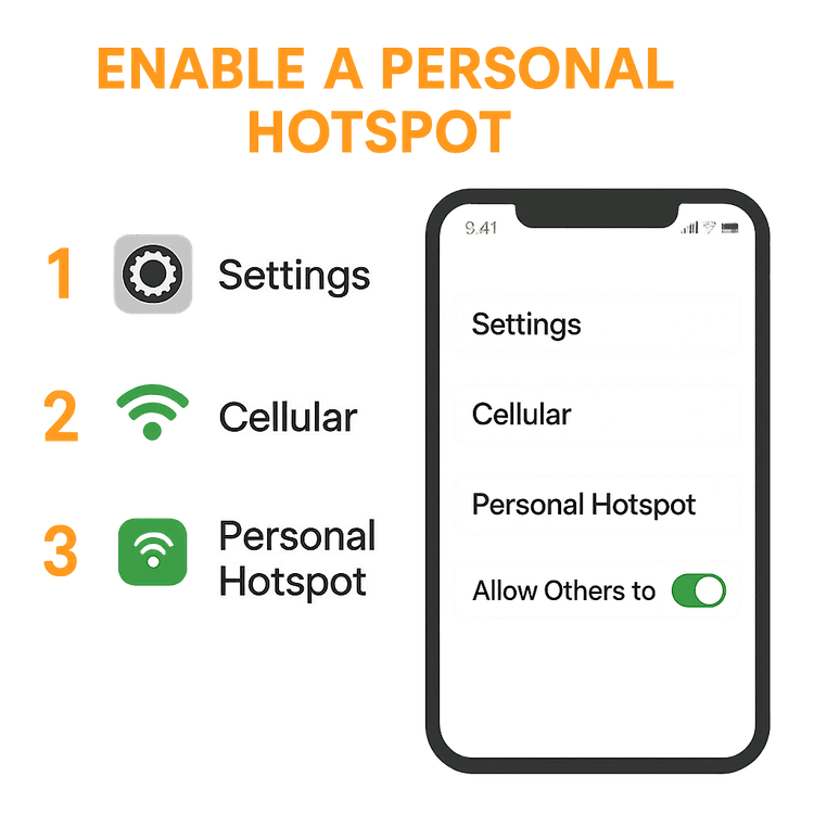 Step-by-step guide on how to set up a personal hotspot with a Yoho Mobile eSIM on an iPhone.