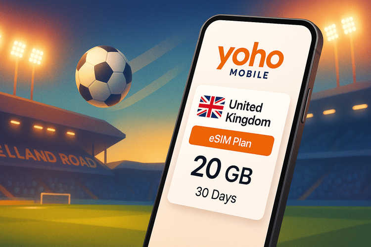 La mejor eSIM para viajes de fútbol a Leeds | Planes de datos de Yoho Mobile en Reino Unido
